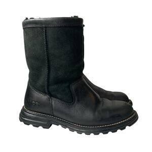 UGG Brooks Black Leather Shearling Boot | Lug Sole | Winter Luxe Après-Ski Shoes